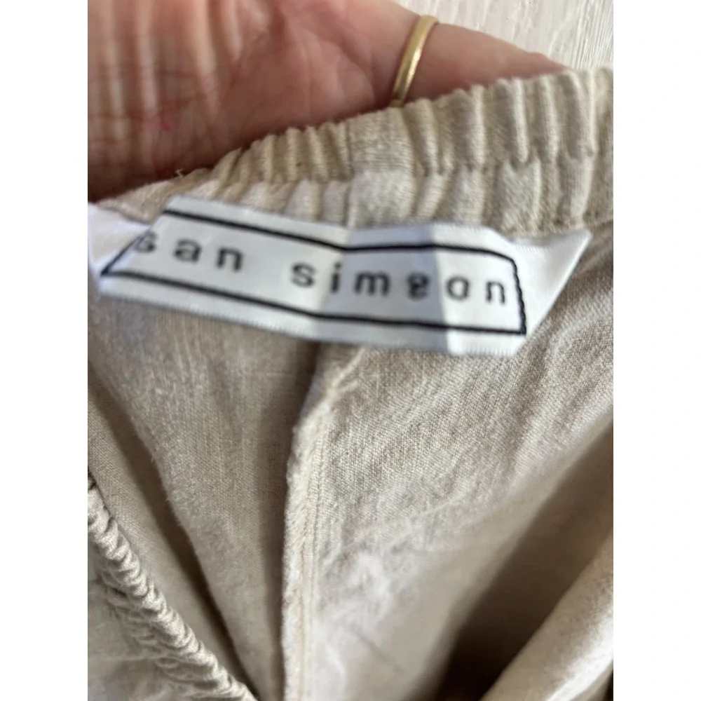 San Simeon Womens Size 10 Linen Blend Beige Wide Leg Pants Pleated‎ Drawstring